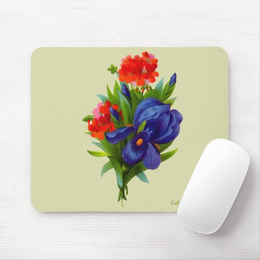  Blue Iris Flower Bouquet Mousepad Muismat (Met muis)