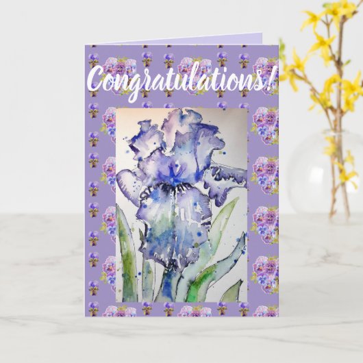 Blue Iris Flower Floral Congatulation art Kaart (Gele Bloem)