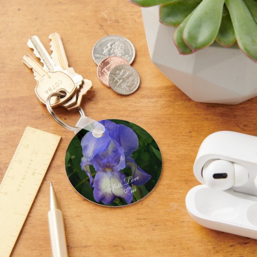Blue Iris Flower Macro Art: Acrylic Keychain (Bureau)