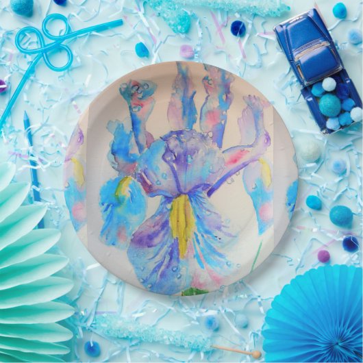 Blue Iris Flower Pattern Paper Party Bord (Feest)