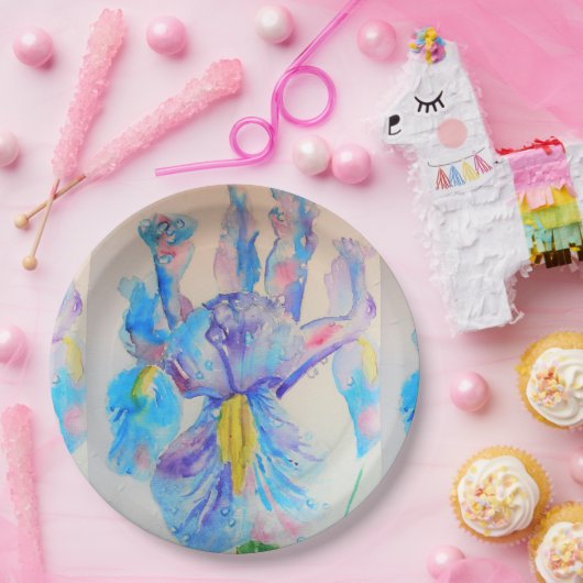 Blue Iris Flower Pattern Paper Party Bord (Feest)