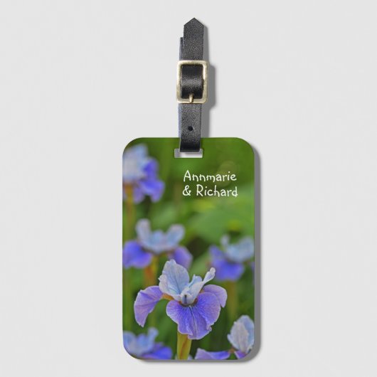 Blue Iris Flower Portrait Personalized Bagagelabel (Voorkant (verticaal))