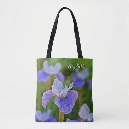 Blue Iris Flower Portret Botanische foto Tote Bag (Voorkant)