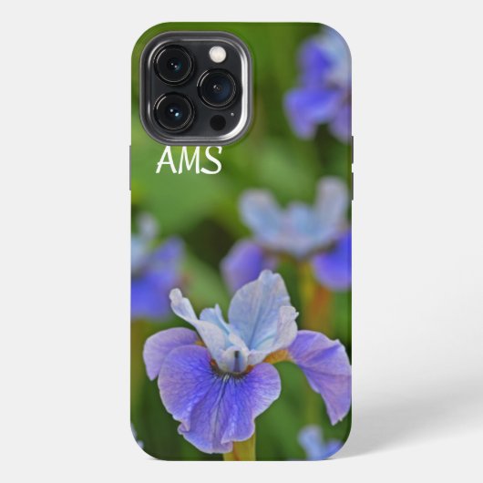 Blue Iris Flower Portret Personalized Initialen iPhone Hoesje (Achterkant)