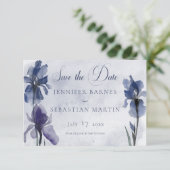 Blue Iris Flowers Blue Modern Save the Date Kaart (Staand voorkant)