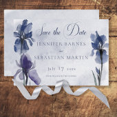 Blue Iris Flowers Blue Modern Save the Date Kaart