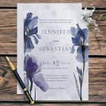 Blue Iris Flowers Blue Modern Wedding Invitation Kaart<br><div class="desc">Dit ontwerp is voorzien van donkerblauwe waterverf op een donkerblauwe waterverf wasachtergrond. De achterkant is ook een donkerblauwe waterverf. Deze kaart maakt deel uit van de Blue Iris Flowers Blue Modern Wedding Suite van kaarten die zijn gemaakt door de Pers van de Vakantie van de Blauwe Iris.</div>