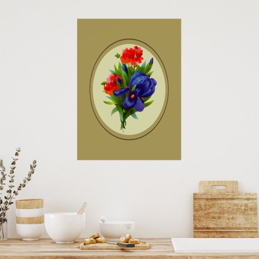 Blue Iris Flowers Bouquet Poster Print (Keuken)