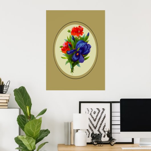 Blue Iris Flowers Bouquet Poster Print (Thuiskantoor)