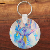 Blue Iris Flowers Floral Waterverf Art Key Ring Sleutelhanger (Voorkant)