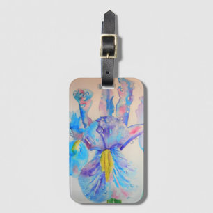 Blue Iris Flowers Floral Waterverf Bagagelabel