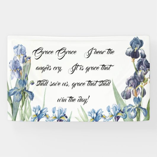 Blue Iris Flowers Gods Grace Poem Christelijke ban Spandoek (Horizontaal)