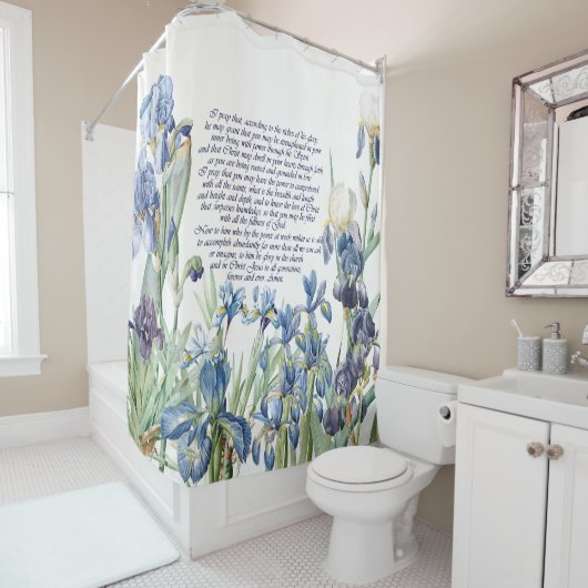 Blue Iris Flowers Prayer Floral Shower Curtain Douchegordijn (In situ)