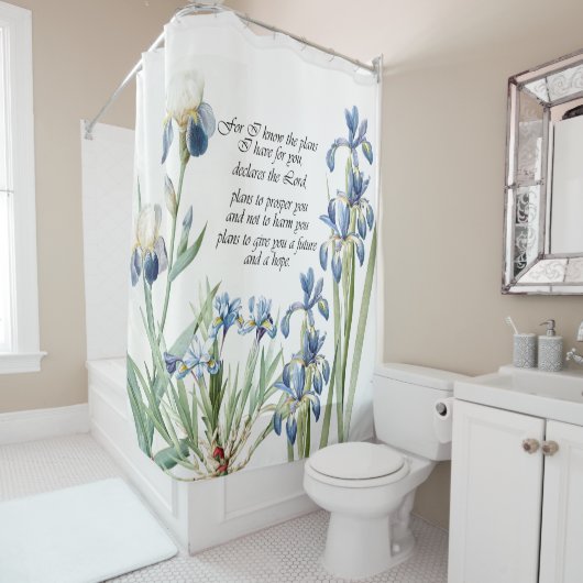 Blue Iris Flowers Promise Floral Shower Curtain Douchegordijn (In situ)