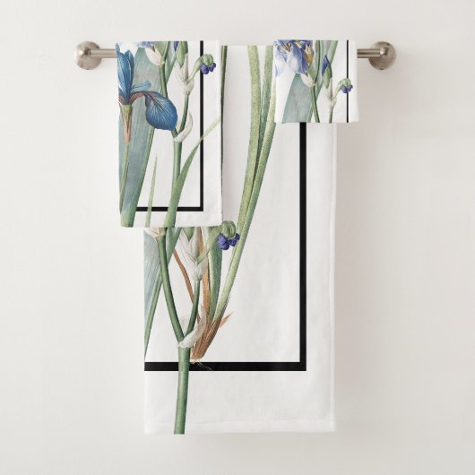 Blue Iris Flowers Redoute Bath Towel Set Bad Handdoek (Insitu)