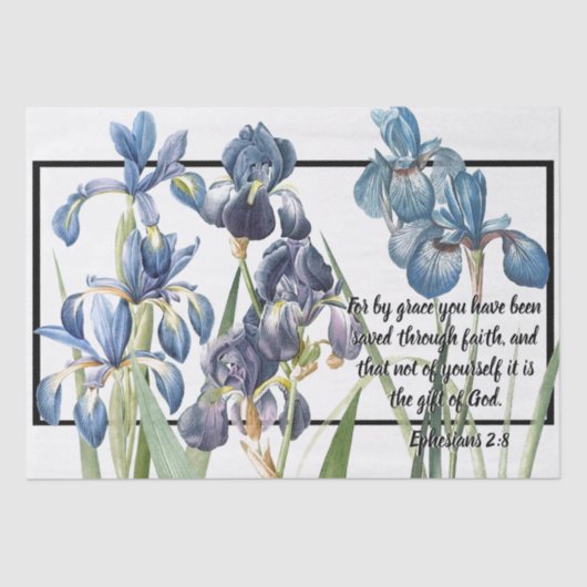 Blue Iris Flowers Saved Grace of God Tissue Paper Tissuepapier (Voorkant)