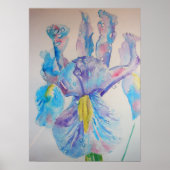 Blue Iris Irises Floral Flowers Waterverf Poster (Voorkant)