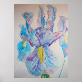 Blue Iris Irises Floral Flowers Waterverf Poster
