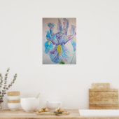Blue Iris Irises Floral Flowers Waterverf Poster (Keuken)