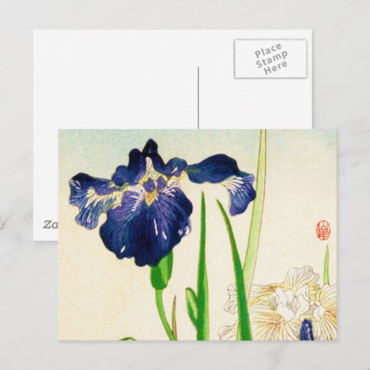 Blue Iris - Japanse waterverf afdrukken Briefkaart (Voorkant / Achterkant)