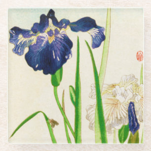 Blue Iris - Japanse waterverf afdrukken Glazen Onderzetter