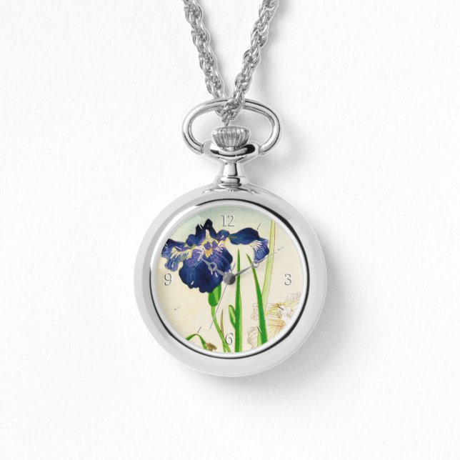 Blue Iris - Japanse waterverf afdrukken Horloge (Voorkant)