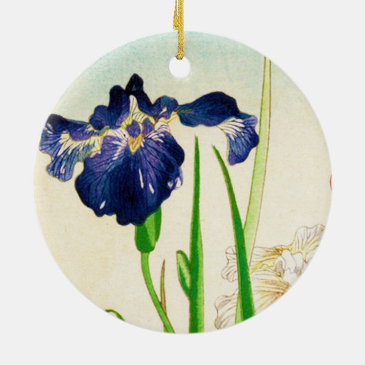 Blue Iris - Japanse waterverf afdrukken Keramisch Ornament (Achterkant)