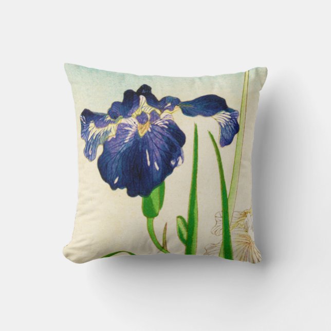 Blue Iris - Japanse waterverf afdrukken Kussen (Voorkant)