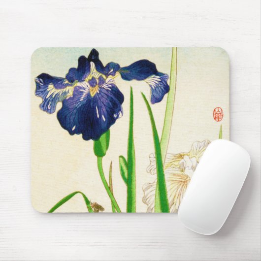 Blue Iris - Japanse waterverf afdrukken Muismat (Met muis)