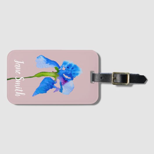 Blue Iris moderne florale waterverf kunst Bagagelabel (Voorkant (horizontaal))