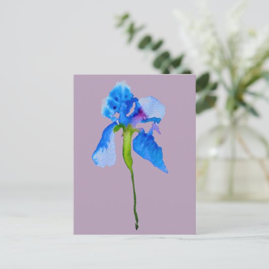 Blue Iris moderne florale waterverf kunst Briefkaart (Staand voorkant)