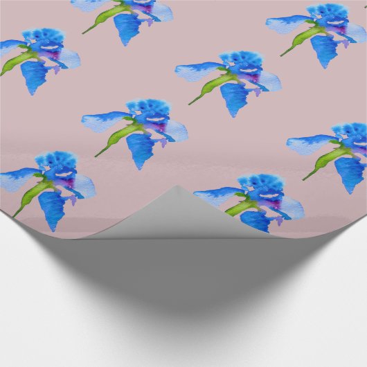 Blue Iris moderne florale waterverf kunst Cadeaupapier (Hoek)