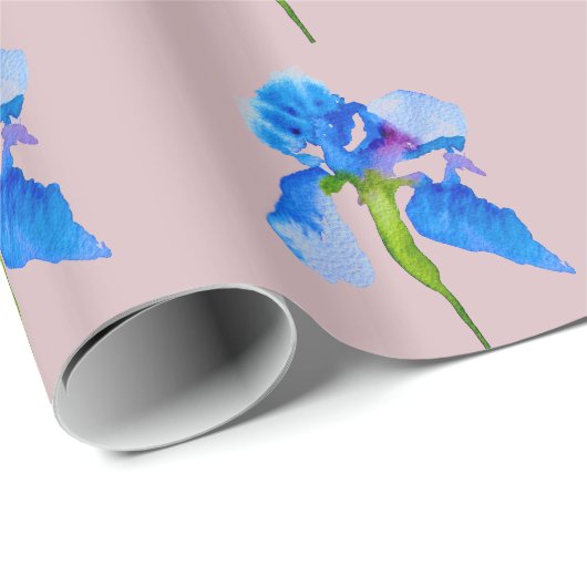 Blue Iris moderne florale waterverf kunst Cadeaupapier (Rol Hoek)
