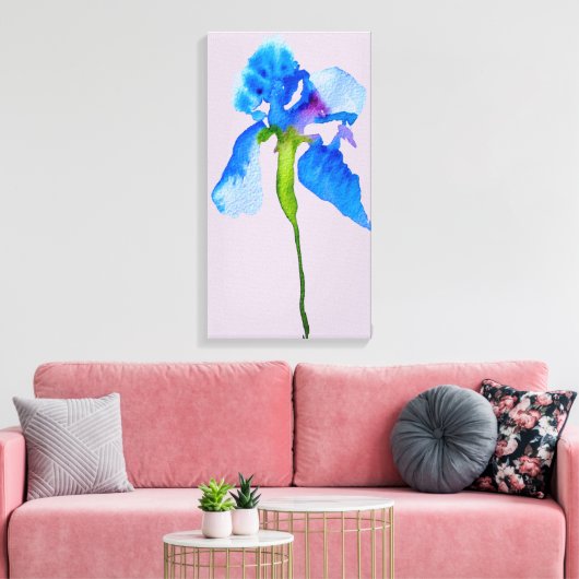 Blue Iris moderne florale waterverf kunst Canvas Afdruk (Insitu (Woonkamer))