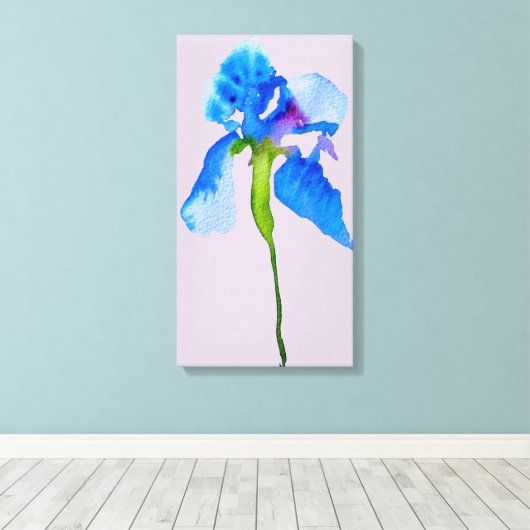 Blue Iris moderne florale waterverf kunst Canvas Afdruk (Insitu (Houten vloer))