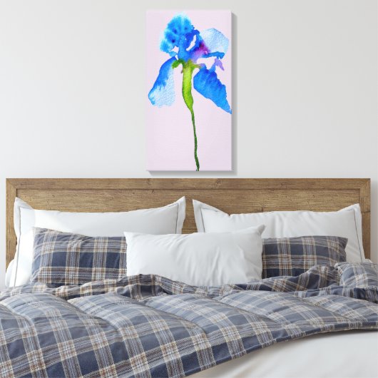 Blue Iris moderne florale waterverf kunst Canvas Afdruk (Insitu (Slaapkamer))