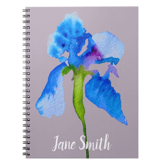 Blue Iris moderne florale waterverf kunst Notitieboek (Voorkant)