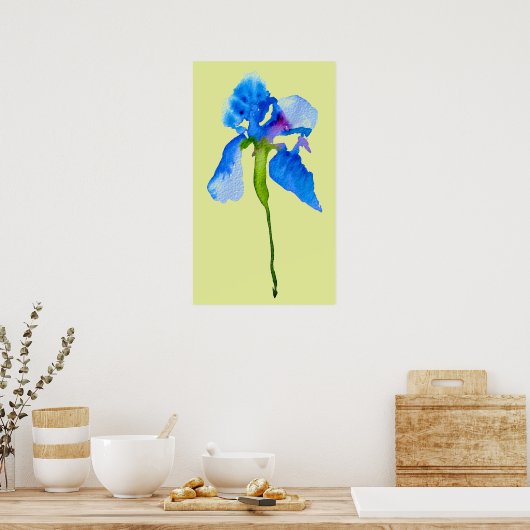 Blue Iris moderne florale waterverf kunst Poster (Keuken)
