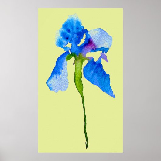 Blue Iris moderne florale waterverf kunst Poster (Voorkant)