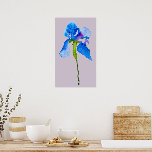 Blue Iris moderne florale waterverf kunst Poster (Keuken)