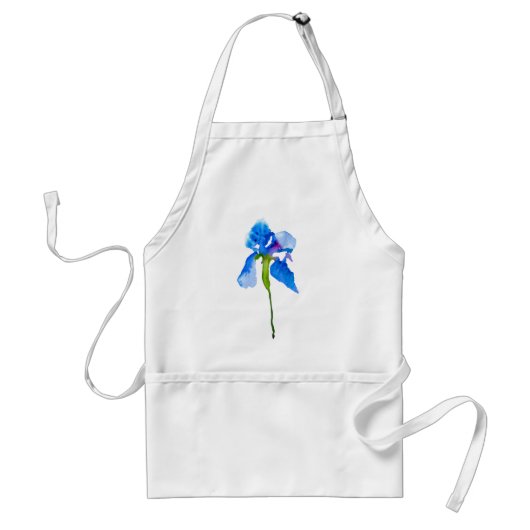 Blue Iris moderne florale waterverf kunst Standaard Schort (Voorkant)