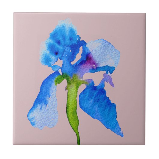 Blue Iris moderne florale waterverf kunst Tegeltje (Voorkant)