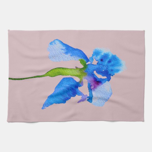 Blue Iris moderne florale waterverf kunst Theedoek (Horizontaal)