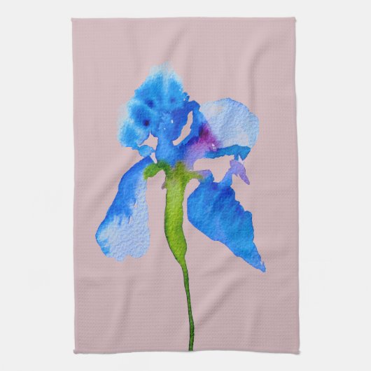 Blue Iris moderne florale waterverf kunst Theedoek (Verticaal)