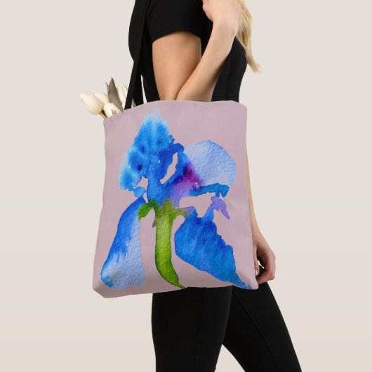 Blue Iris moderne florale waterverf kunst Tote Bag (Dichtbij)