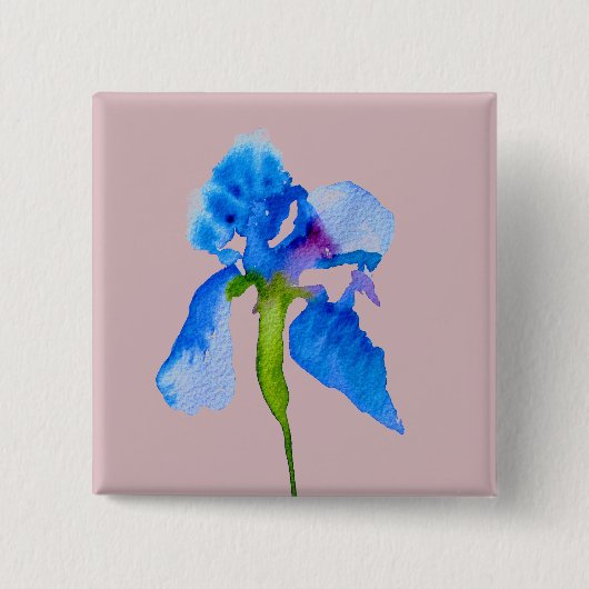 Blue Iris moderne florale waterverf kunst Vierkante Button 5,1 Cm (Voorkant)