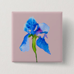 Blue Iris moderne florale waterverf kunst Vierkante Button 5,1 Cm