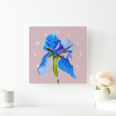 Blue Iris moderne florale waterverf kunst Vierkante Klok (Huis)