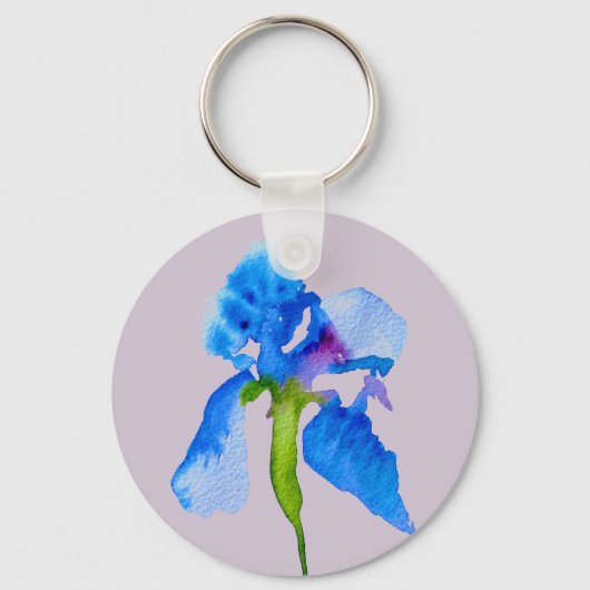 Blue Iris moderne waterverf florale kunst Sleutelhanger (Voorkant)