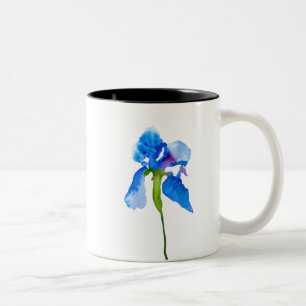 Blue Iris moderne waterverf florale kunst Tweekleurige Koffiemok